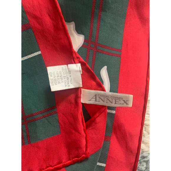 Silk Plaid Scottie Dog Scarf // Long Rectangular Vintage Casual Corner Italian - Picture 7 of 10